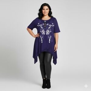 Seven7 Luxe 18/20 Crinkle Sharkbite Graphic Tunic Top Lane Bryant